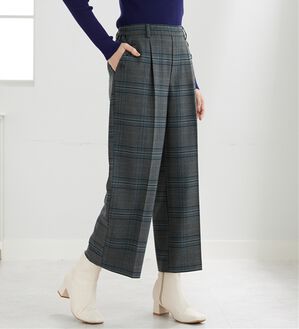 BELLUNA（ベルーナ）の「サマ見え（W）ボタン使いワイドパンツ（ワイドパンツ・ガウチョ）」｜チャコール系チェック