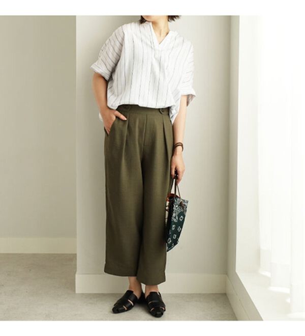 BELLUNA（ベルーナ）の「麻調合繊ボタン使いワイドパンツ（ワイドパンツ・ガウチョ）」｜詳細画像