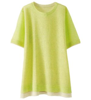 BELLUNA（ベルーナ）の「重ね着風配色シアーニットプルオーバー（ニット・セーター）」｜ライム