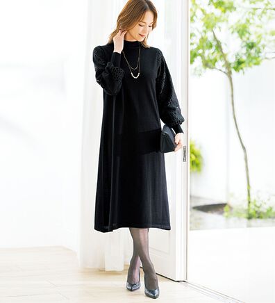 美品✨ルネ レースニットワンピース 大きいサイズ38 ブラック ロング 美品✨ルネ レースニットワンピース 大きいサイズ38 ブラック ロング