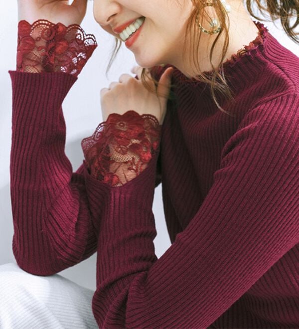GeeRA（ジーラ）の「大人可愛い！レースが上品なハイネックニット（ニット・セーター）」｜詳細画像