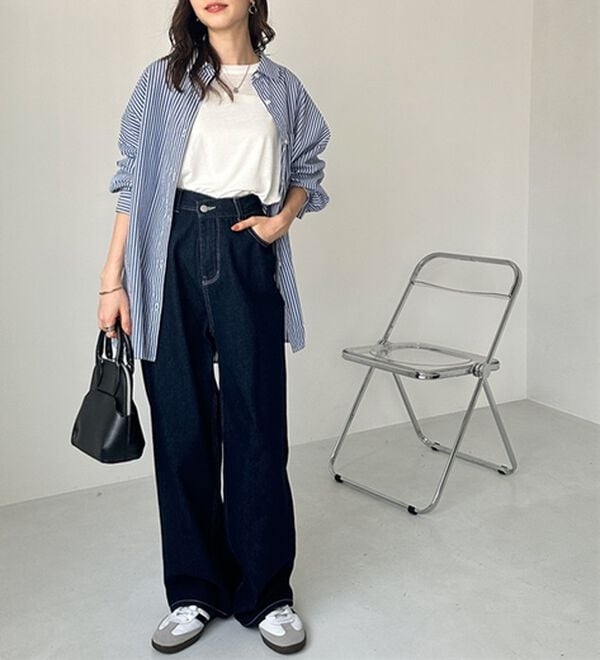 GeeRA（ジーラ）の「美脚見え！２ボタンウエストワイドデニムパンツ（フルレングスパンツ）」｜詳細画像