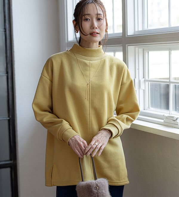 BELLUNA（ベルーナ）の「リブ使いがかわいい裏起毛トレーナー（チュニック）」｜詳細画像