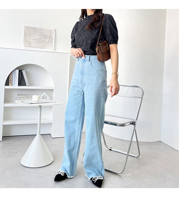 GeeRA（ジーラ）の「オリジナルパッチハイウエストデニム（ワイドパンツ・ガウチョ）」｜詳細画像