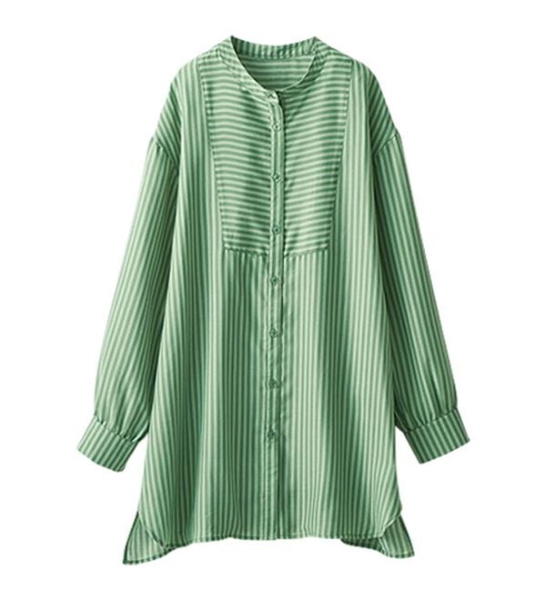 BELLUNA（ベルーナ）の「お手入れ簡単！ストライプ切替シャツチュニック（チュニック）」｜詳細画像