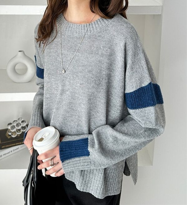 GeeRA（ジーラ）の「配色ラインニットプルオーバー（ニット・セーター）」｜詳細画像