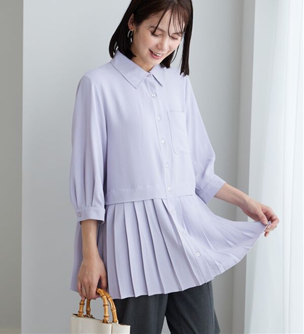 BELLUNA（ベルーナ）の「【UVカット】機能付！裾プリーツ切替チュニック（チュニック）」｜詳細画像