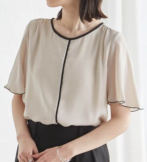 RANAN（ラナン）の「ひんやり！配色ディテールインナー付ブラウス（ブラウス）」｜グレージュ系