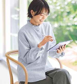 BELLUNA（ベルーナ）の「《ＨｕｇＲｅａｍコットン》袖フリルブラウス（ブラウス）」｜詳細画像