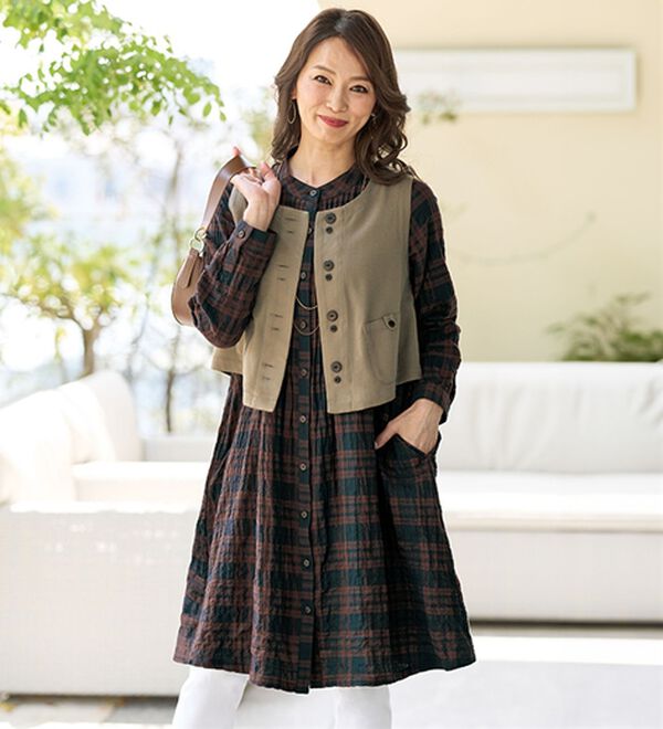 BELLUNA（ベルーナ）の「《秋の旅行に絶対ほしい！》ガーゼ調ワッシャー先染チェックチュニック（チュニック）」｜詳細画像