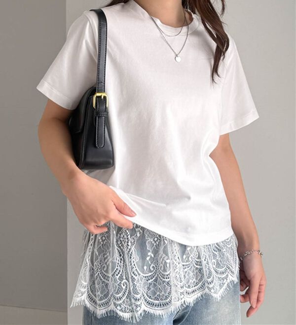 RANAN（ラナン）の「レースレイヤードコンパクトTシャツ（Tシャツ）」｜詳細画像