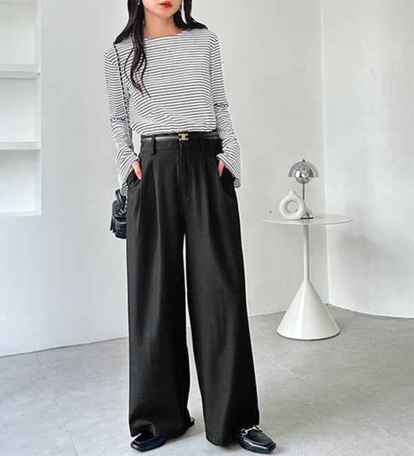 GeeRA（ジーラ）の「着心地抜群！ハイウエストダブルタックワイドパンツ（フルレングスパンツ）」｜詳細画像