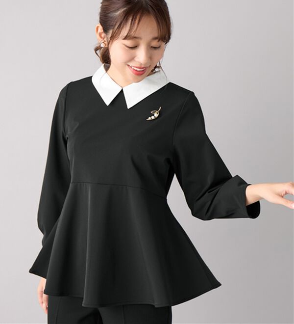 alotta（アロッタ）の「【嬉しい3つの機能付】ストレッチ素材衿付ペプラムチュニック（チュニック）」｜詳細画像