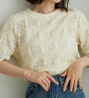 BELLUNA（ベルーナ）の「ストレッチレース調ハイネックプルオーバー（カットソー）」｜詳細画像