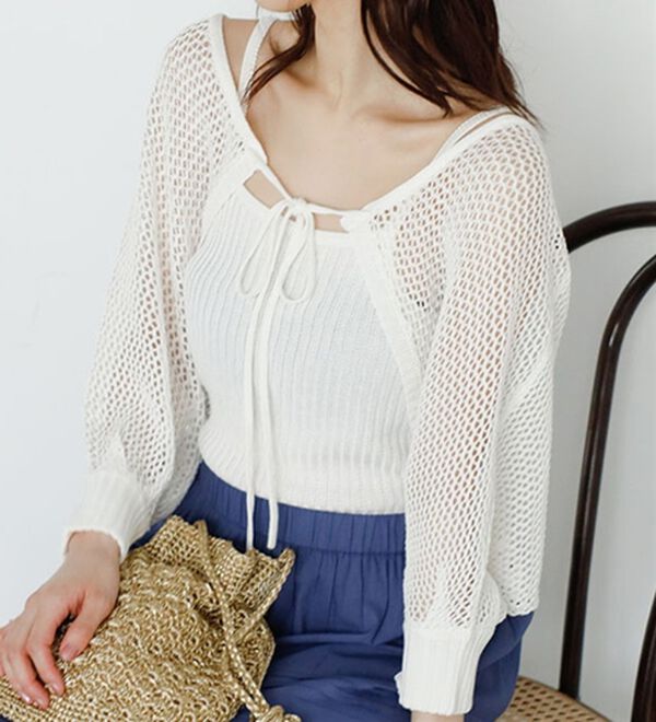 GeeRA（ジーラ）の「ボレロカーディガン＆キャミセット（アンサンブル）」｜オフホワイト