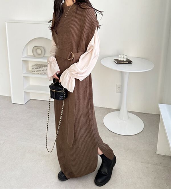 袖ブラウスドッキングニットワンピース - ベルーナ【公式】