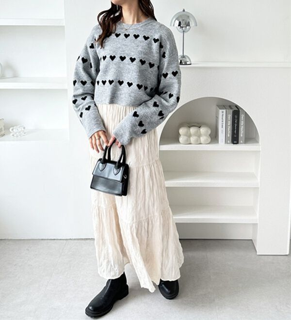 GeeRA（ジーラ）の「ハート柄ショートニットプルオーバー（ニット・セーター）」｜詳細画像