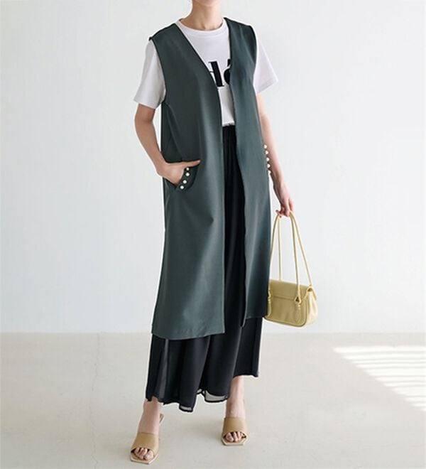 RANAN（ラナン）の「【セットアップ対応】パール調ビジュー付ロングジレ（ジレ）」｜詳細画像