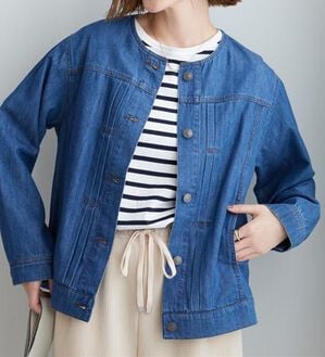 BELLUNA（ベルーナ）の「やわらかデニム素材ノーカラージャケット（その他ジャケット）」｜ブルー