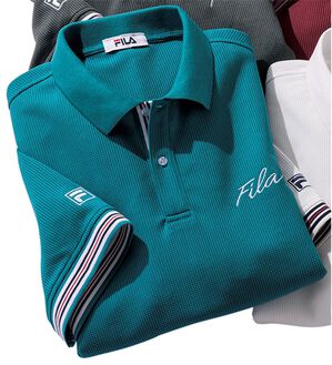 「＜フィラ＞キシリトール加工ワッフルデザインポロ（メンズポロシャツ）」｜ターコイズ