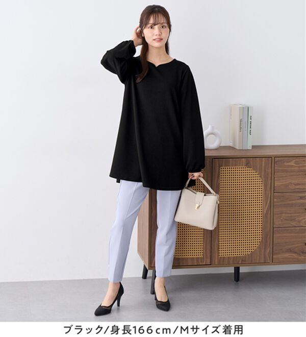 alotta（アロッタ）の「シワになりにくい！柔らかエンボス素材フレアーロングチュニックＴシャツ（チュニック）」｜詳細画像