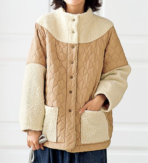 BELLUNA（ベルーナ）の「コロンと可愛いボア&times;キルト切替コート（ハーフコート）」｜詳細画像