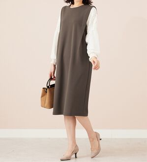 BELLUNA（ベルーナ）の「【新色追加】袖レース切替デザインきれい見えワンピース（その他ワンピース）」｜モカ系