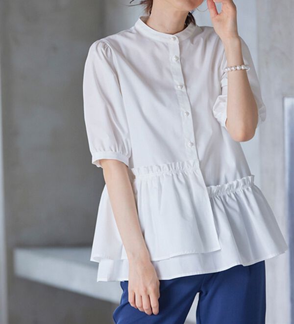 RANAN（ラナン）の「５分袖ペプラムギャザーブラウス（ブラウス）」｜詳細画像