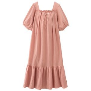 YU'NOW（ユナウ）の「【カップ付】Ｗガーゼの湯上りワンピース（パジャマ・ルームウェア）」｜ピンク