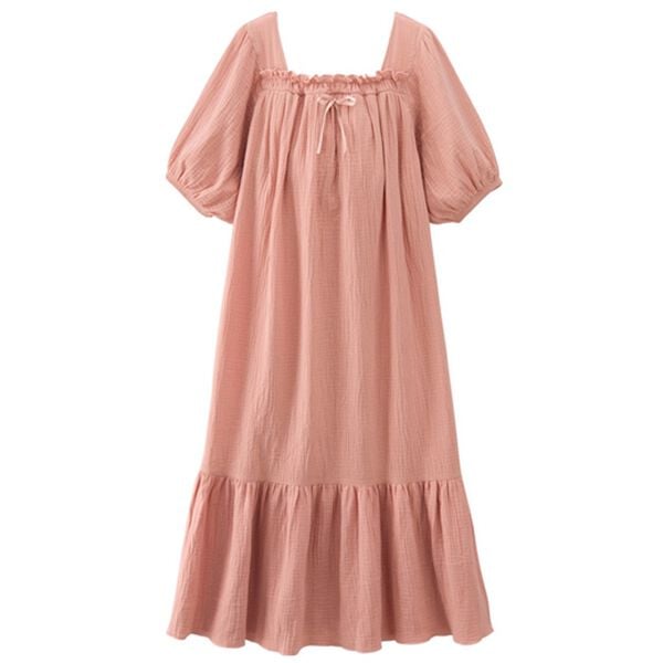 YU'NOW（ユナウ）の「【カップ付】Ｗガーゼの湯上りワンピース（パジャマ・ルームウェア）」｜ピンク