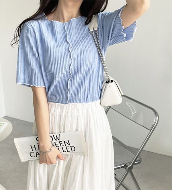 GeeRA（ジーラ）の「前後２ＷＡＹ配色メロー５分袖カットソー（カットソー）」｜詳細画像