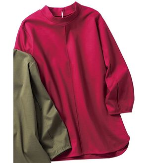 VINNO（ヴィノ）の「＜日本製＞美の艶コットン１００％デザインプルオーバー（カットソー）」｜アカ