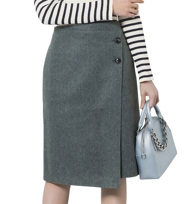 RANAN（ラナン）の「ウールライク素材ミディ丈スカート（ひざ丈スカート）」｜詳細画像