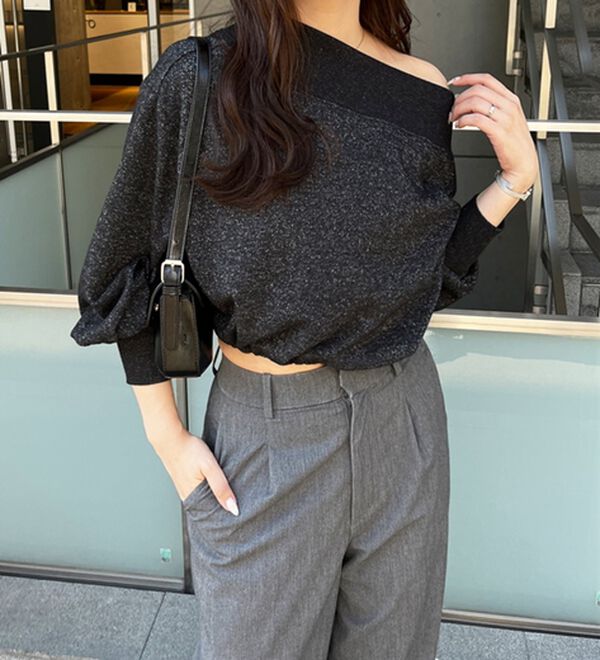 GeeRA（ジーラ）の「ラメオフショルスウェット（カットソー）」｜詳細画像