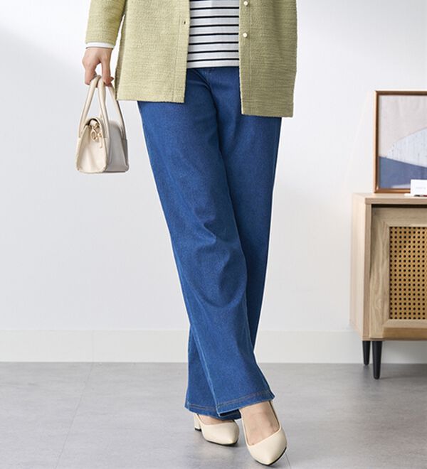BELLUNA（ベルーナ）の「【選べる裏側】ぐん伸びニットデニムワイドパンツ（フルレングスパンツ）」｜詳細画像