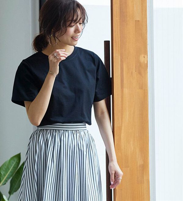 Pierrot（ピエロ）の「【選べるネック】シルケットコットンＴシャツ（Tシャツ）」｜詳細画像