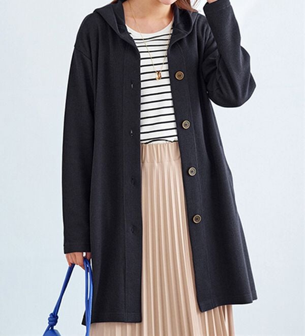 BELLUNA（ベルーナ）の「ニット見え素材フードカーディガン（その他カーディガン）」｜ネイビー