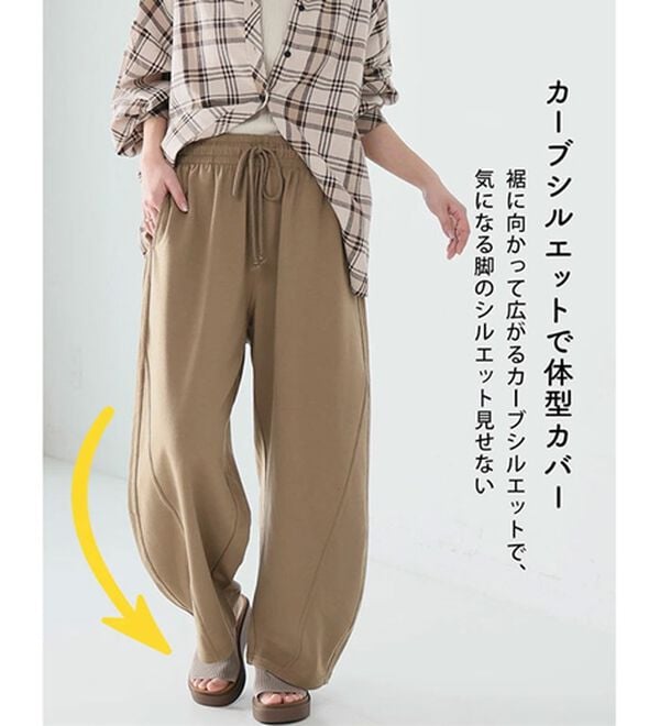 A HAPPY MARILYN（アハッピーマリリン）の「【Ｌ～６Ｌ】夏だから！薄スウェット生地で作ったカーブパンツ（ワイドパンツ・ガウチョ）」｜詳細画像