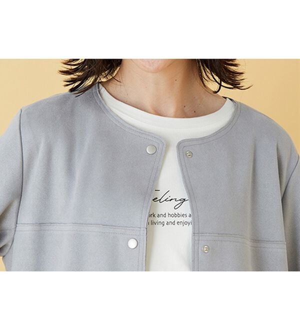 BELLUNA（ベルーナ）の「スエード調ノーカラーロング丈ジャケット（ノーカラージャケット）」｜詳細画像