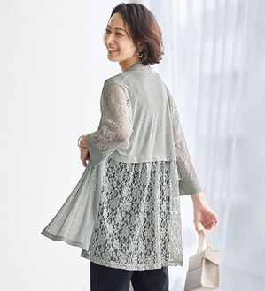 BELLUNA（ベルーナ）の「レースが映えるプリーツ使いカーディガン（その他カーディガン）」｜ライトグレー