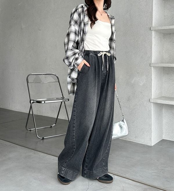 GeeRA（ジーラ）の「美脚見えイージーワイドデニムパンツ（フルレングスパンツ）」｜詳細画像