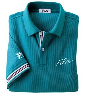 「＜フィラ＞キシリトール加工ワッフルデザインポロ（メンズポロシャツ）」｜ターコイズ