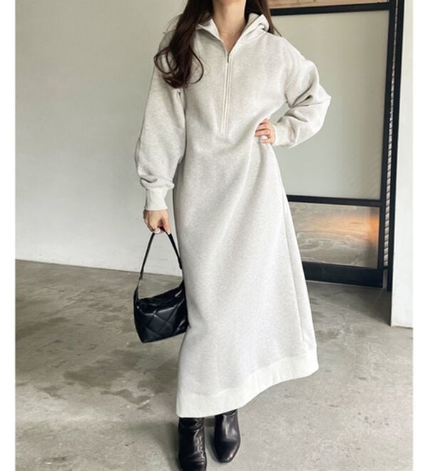 GeeRA（ジーラ）の「【あったか裏起毛】ハーフジップパーカーワンピース（カットソーワンピース）」｜詳細画像