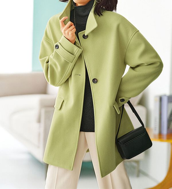 ウール調スタンド衿ミドル丈コクーンコート - ベルーナ【公式】