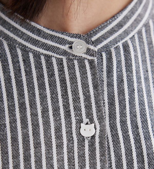 BELLUNA（ベルーナ）の「【あったか】裏フリース素材ネコ刺しゅうシャツチュニック（チュニック）」｜詳細画像