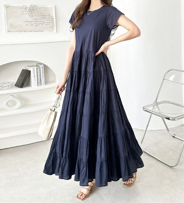 涼やかインド綿ボリュームティアードワンピース - ベルーナ【公式】