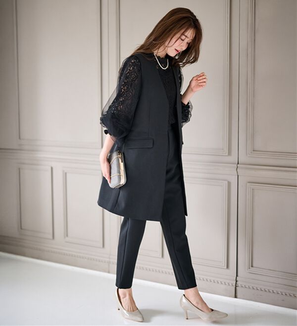 RANAN（ラナン）の「【２点セット】防シワ！ロングジレセットアップ（パンツスーツ）」｜詳細画像