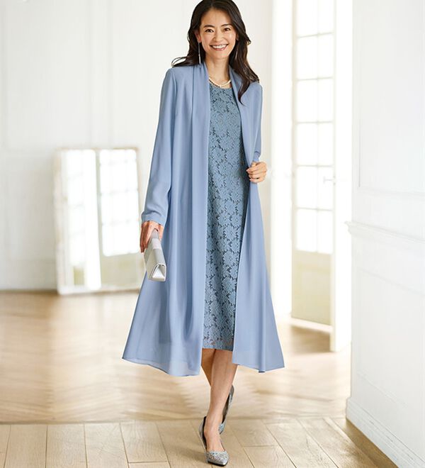 軽やかロングジャケットレースワンピースアンサンブル - ベルーナ【公式】