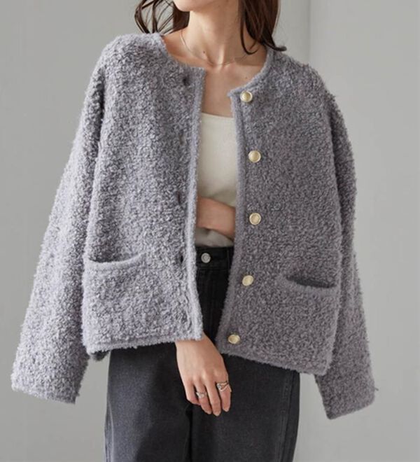 RANAN（ラナン）の「ゴールド調ボタンループ編みニットジャケット（ニットカーディガン）」｜詳細画像