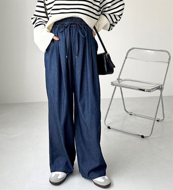 GeeRA（ジーラ）の「【接触冷感】穿いて感激！キレイ見えする楽ちんワイドデニムパンツ（ワイドパンツ・ガウチョ）」｜詳細画像